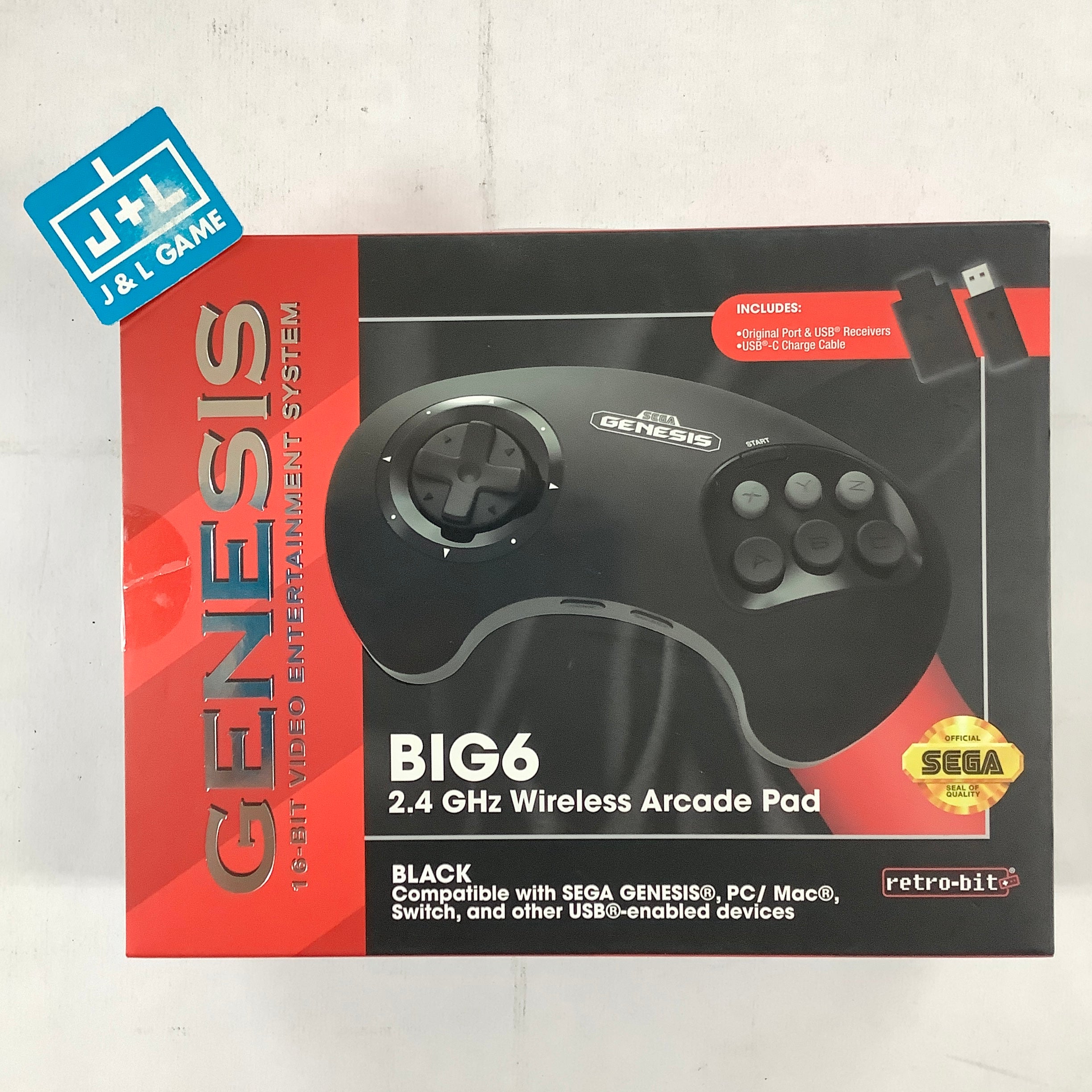 Retro-Bit BIG6 2.4 GHz Sega Genesis Wireless Arcade Controller Pad (Black) - (SG) Sega Genesis Accessories Retro-Bit   