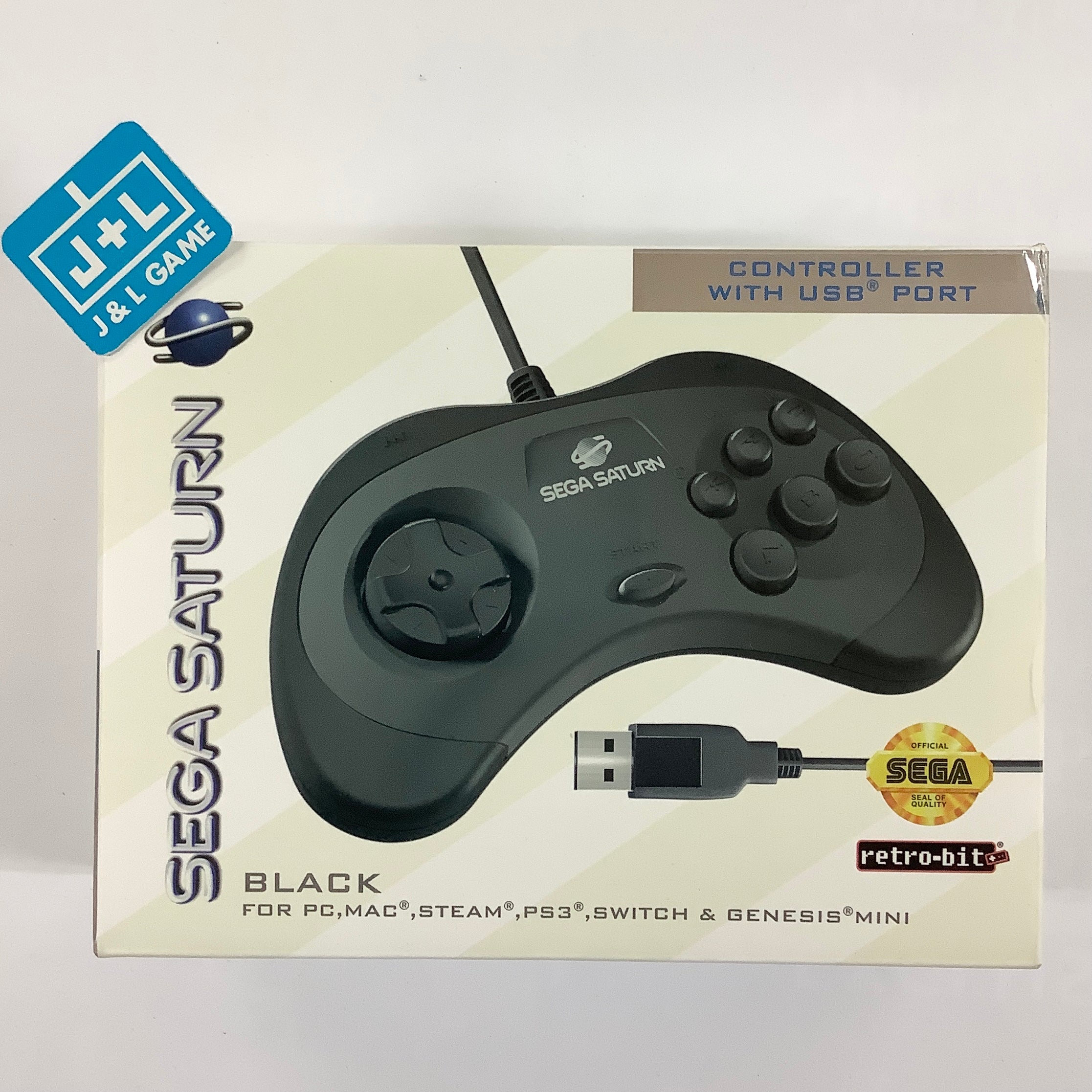 Retro-Bit Official Sega Saturn USB Controller Pad - USB Port (Black) Accessories Retro-Bit   