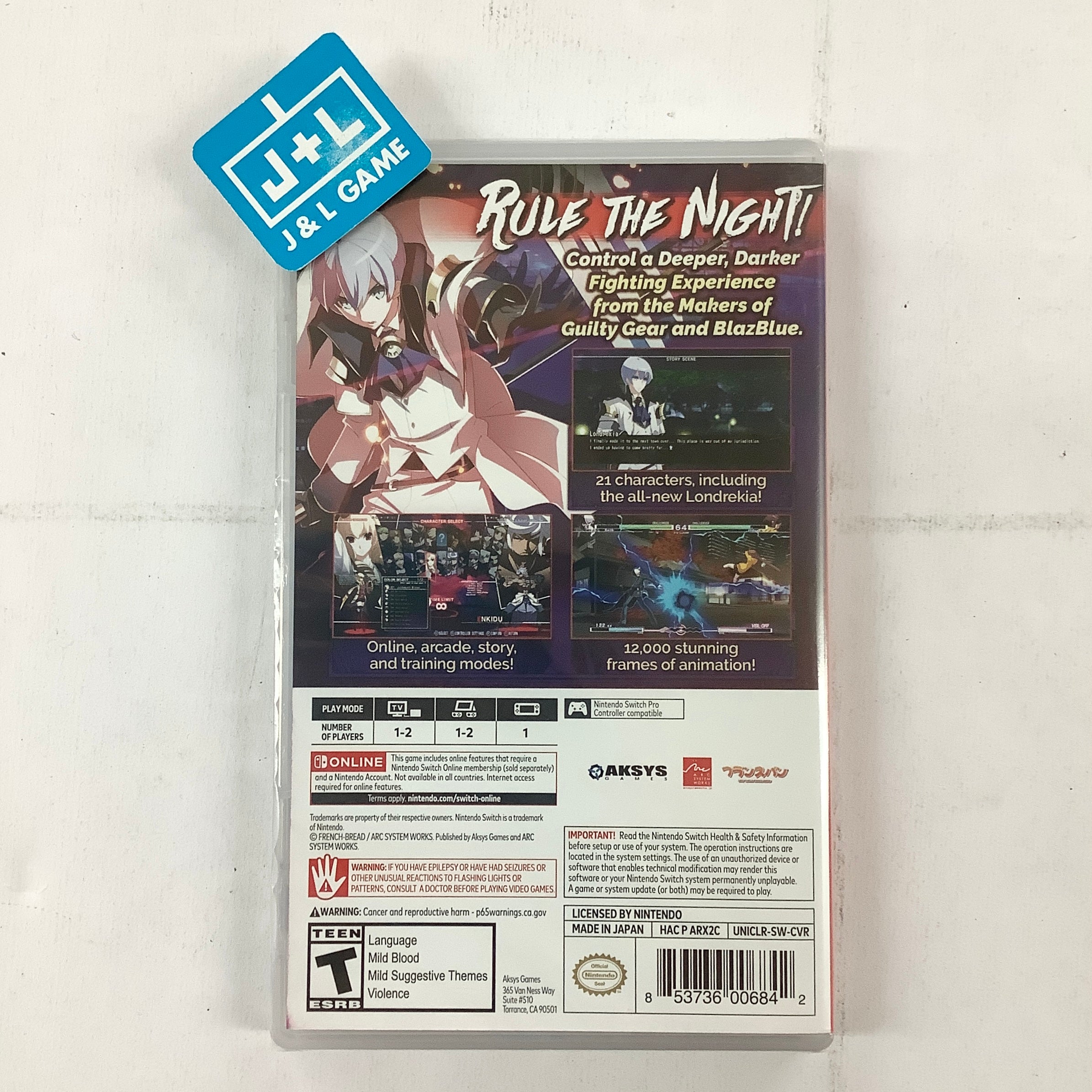 Under Night In-Birth Exe:Late[CL-R] - (NSW) Nintendo Switch Video Games Aksys Games   