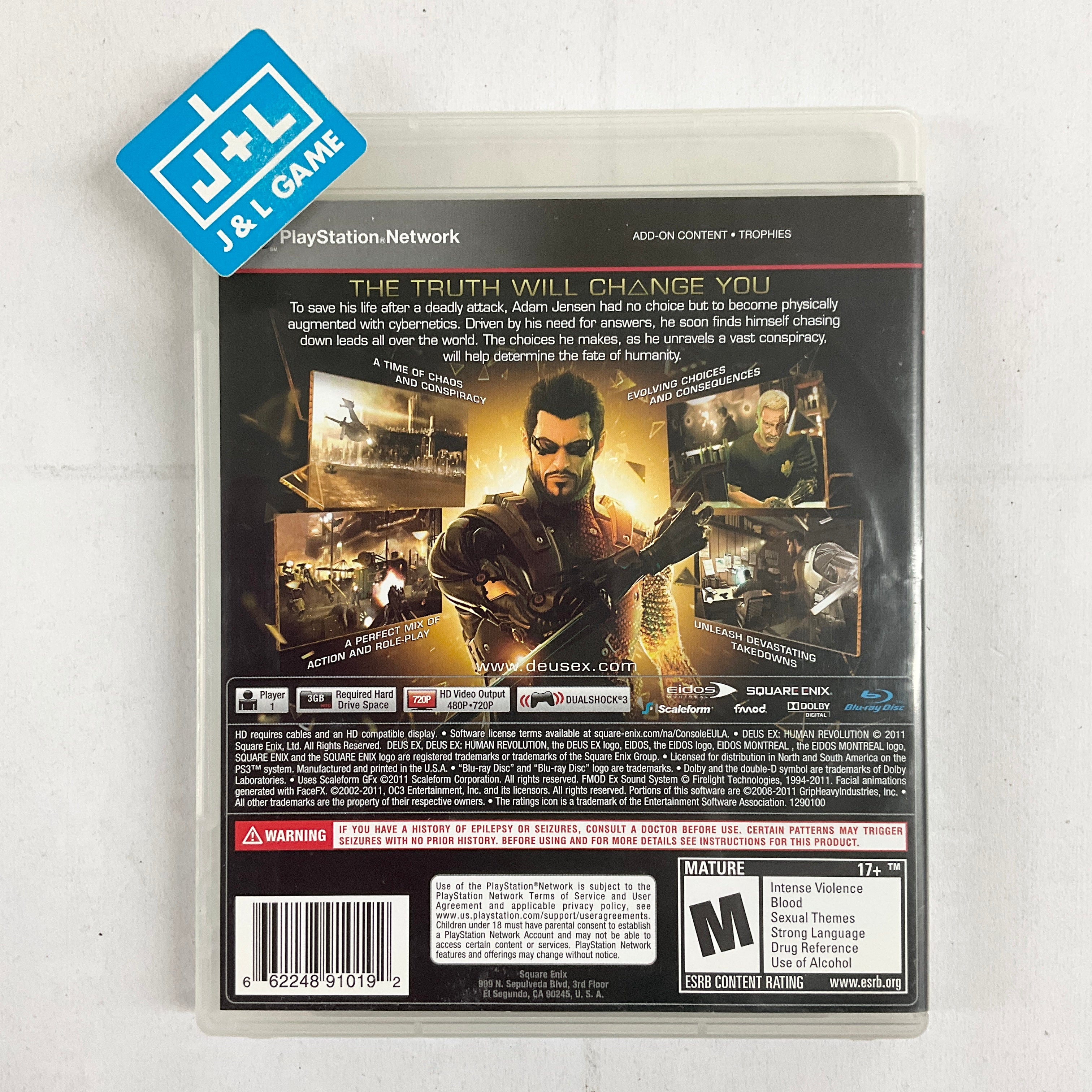 Deus Ex: Human Revolution - (PS3) PlayStation 3 [Pre-Owned] Video Games Square Enix   
