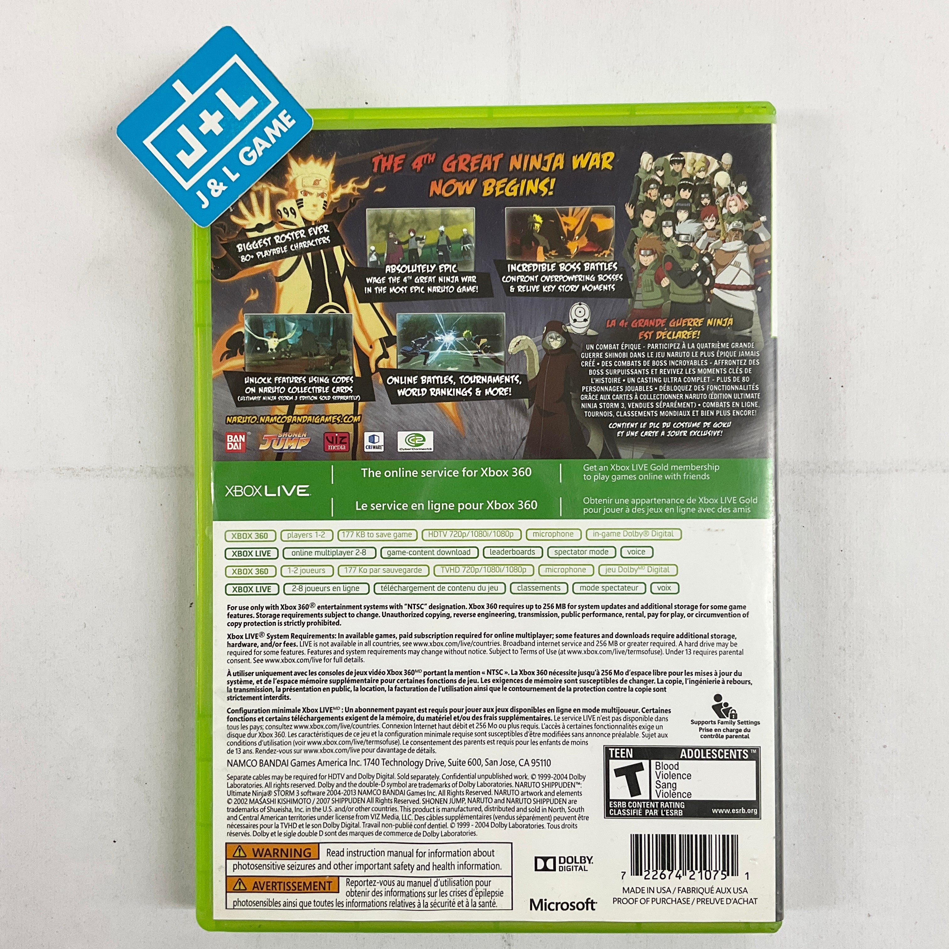 Naruto Shippuden: Ultimate Ninja Storm 3 - Xbox 360 [Pre-Owned] Video Games BANDAI NAMCO Entertainment   