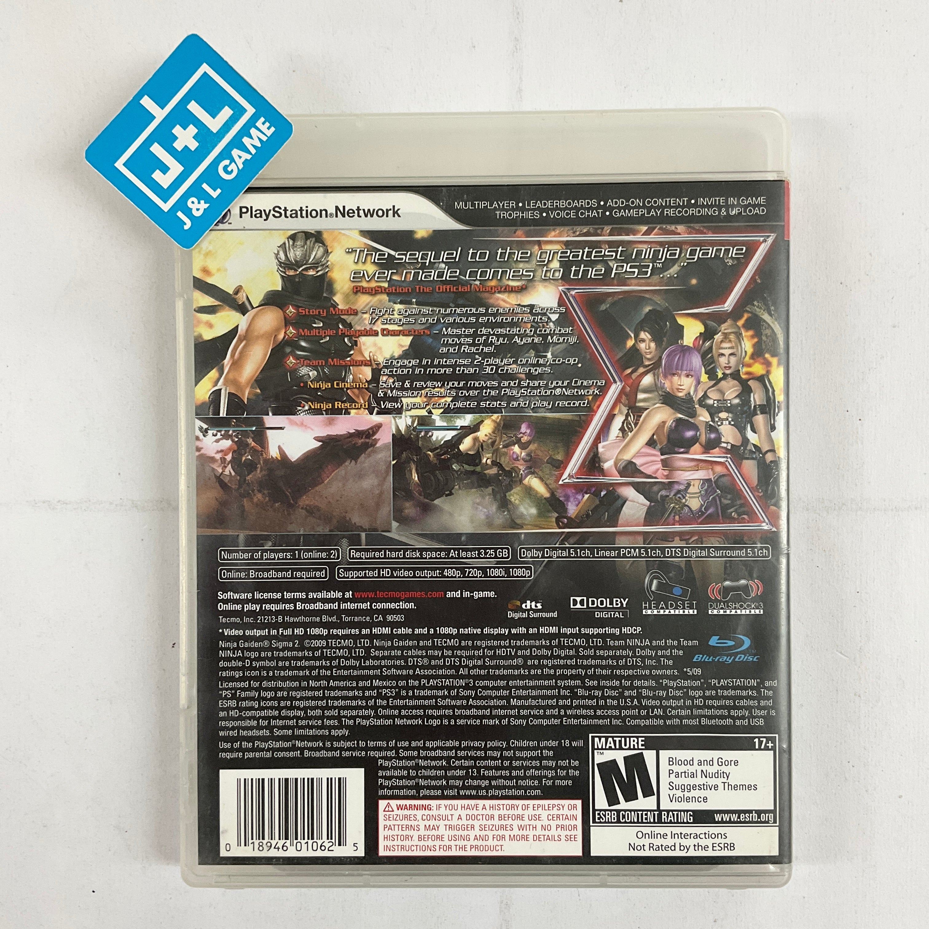 Ninja Gaiden Sigma 2 - (PS3) PlayStation 3 [Pre-Owned] Video Games Tecmo   
