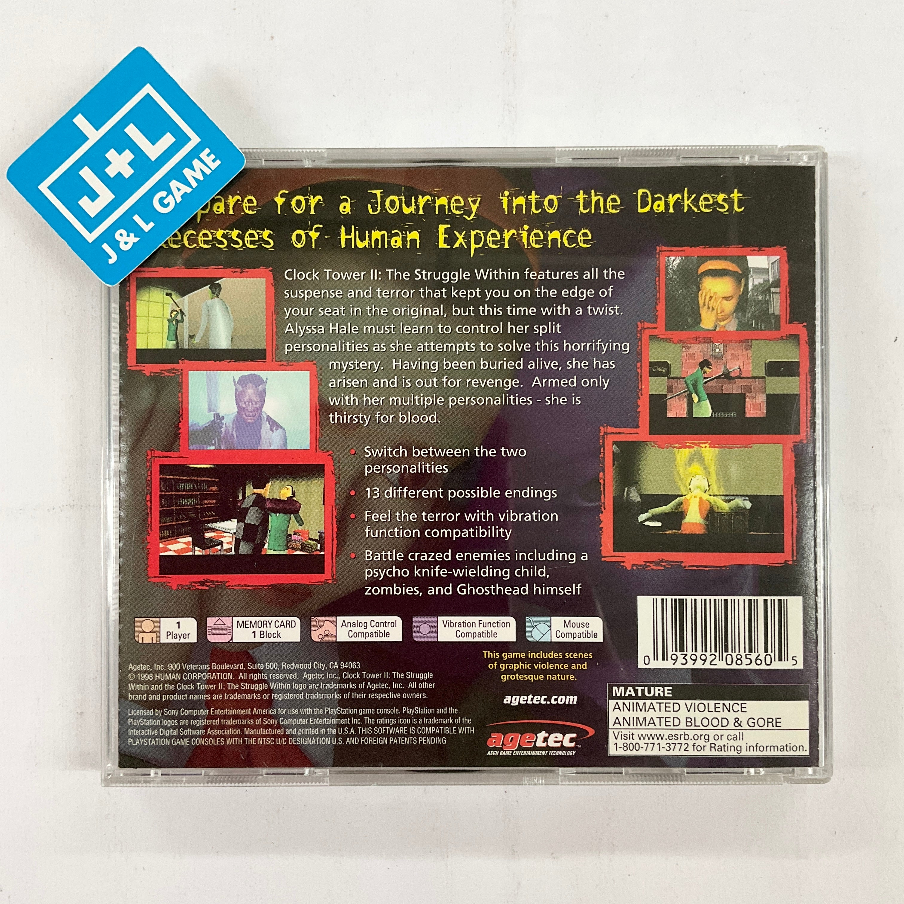 Clock Tower II: The Struggle Within - (PS1) PlayStation 1 [Pre-Owned] Video Games Agetec   