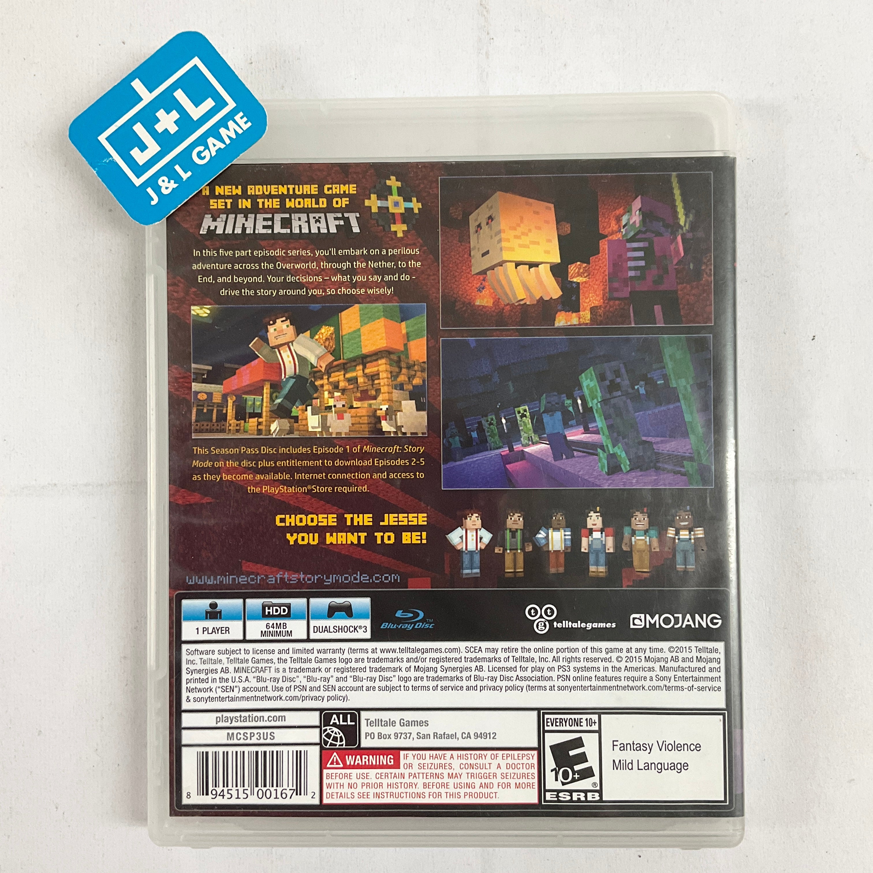Minecraft: Story Mode - A Telltale Games Series - Season Pass Disc - (PS3) PlayStation 3 [Pre-Owned] Video Games Telltale Games   