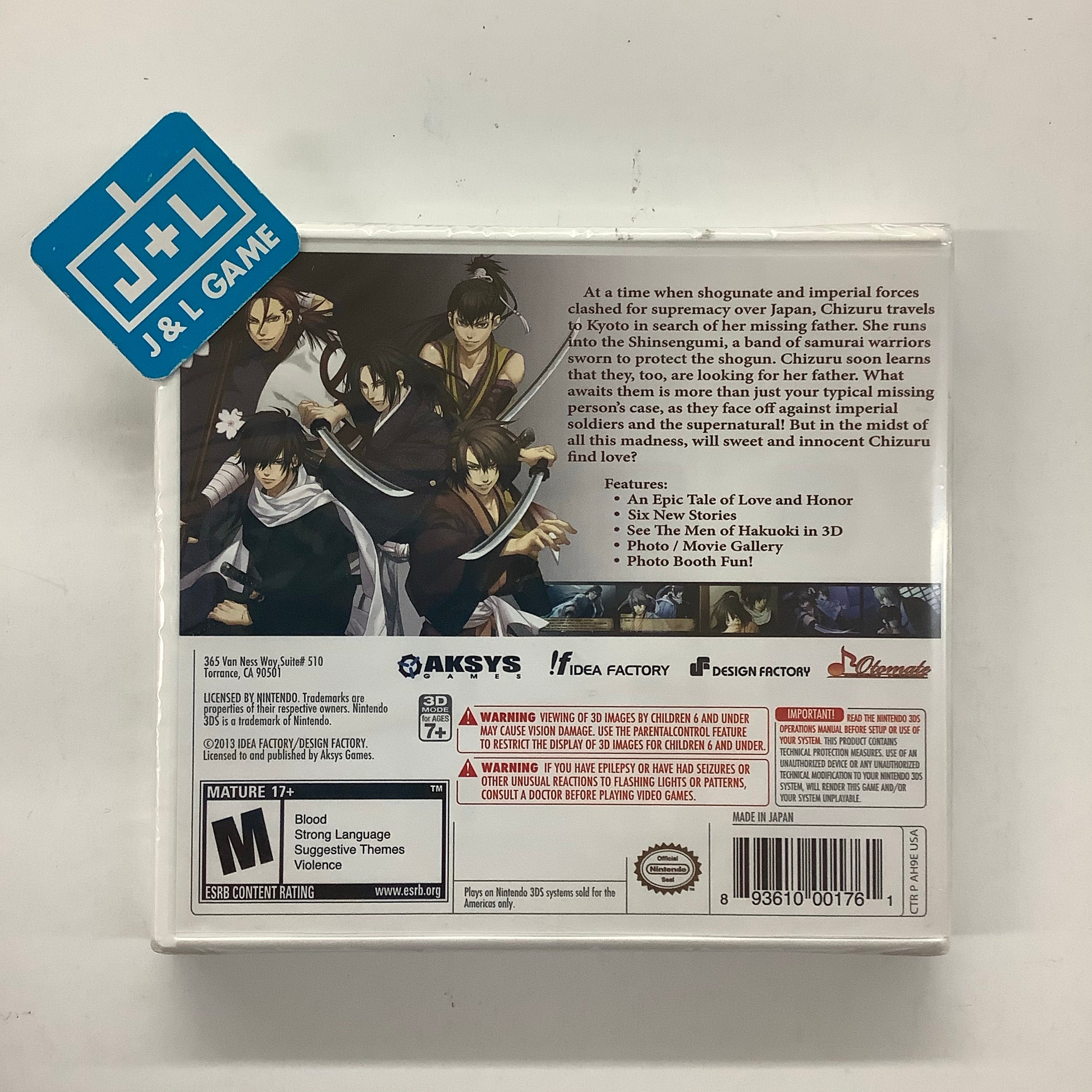Hakuoki: Memories of the Shinsengumi - Nintendo 3DS Video Games Aksys Games   