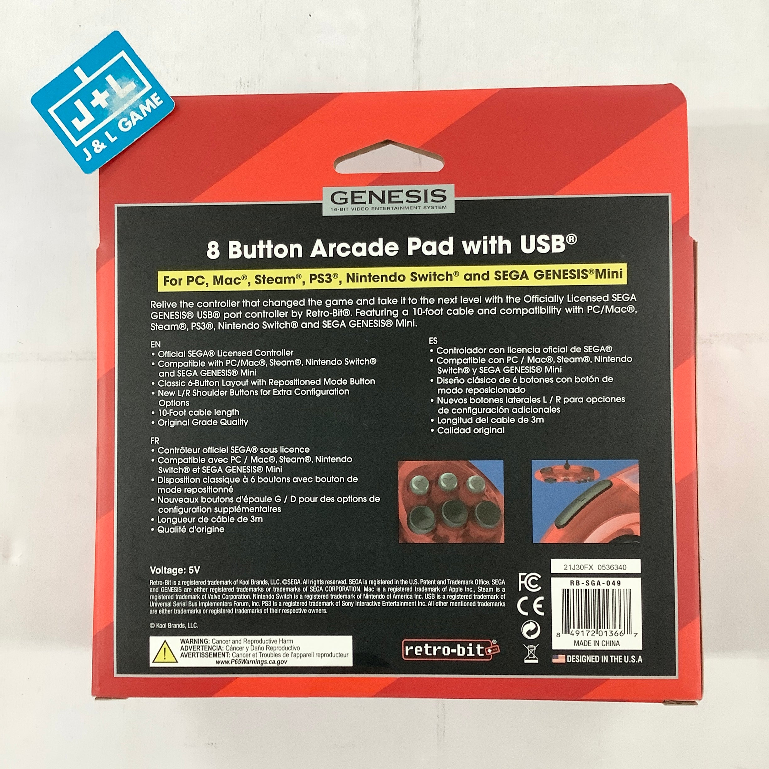 Retro-Bit Sega Genesis 8-Button Arcade Pad (Crimson Red) - USB Port | J ...