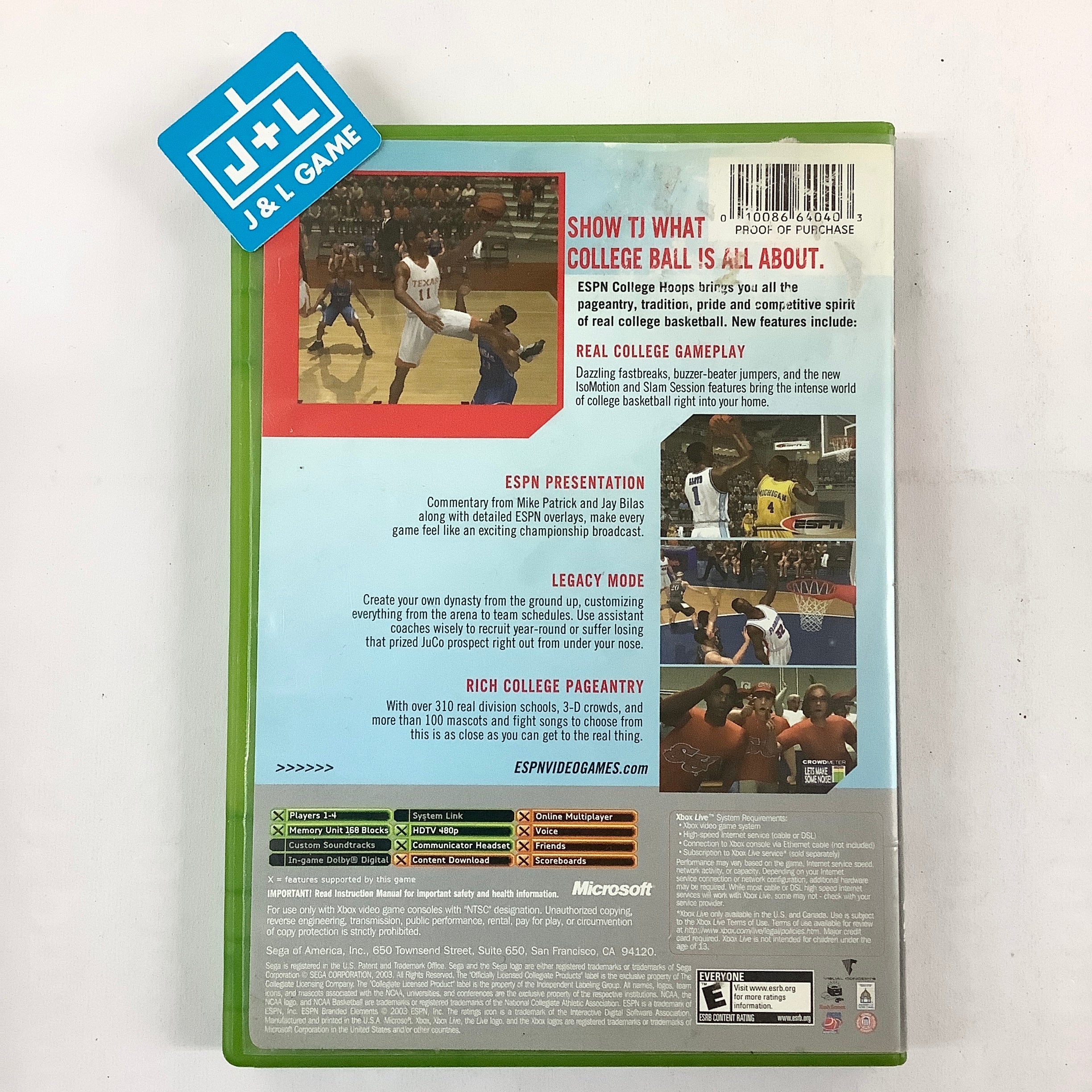 ESPN College Hoops - (XB) Xbox [Pre-Owned] Video Games Sega   