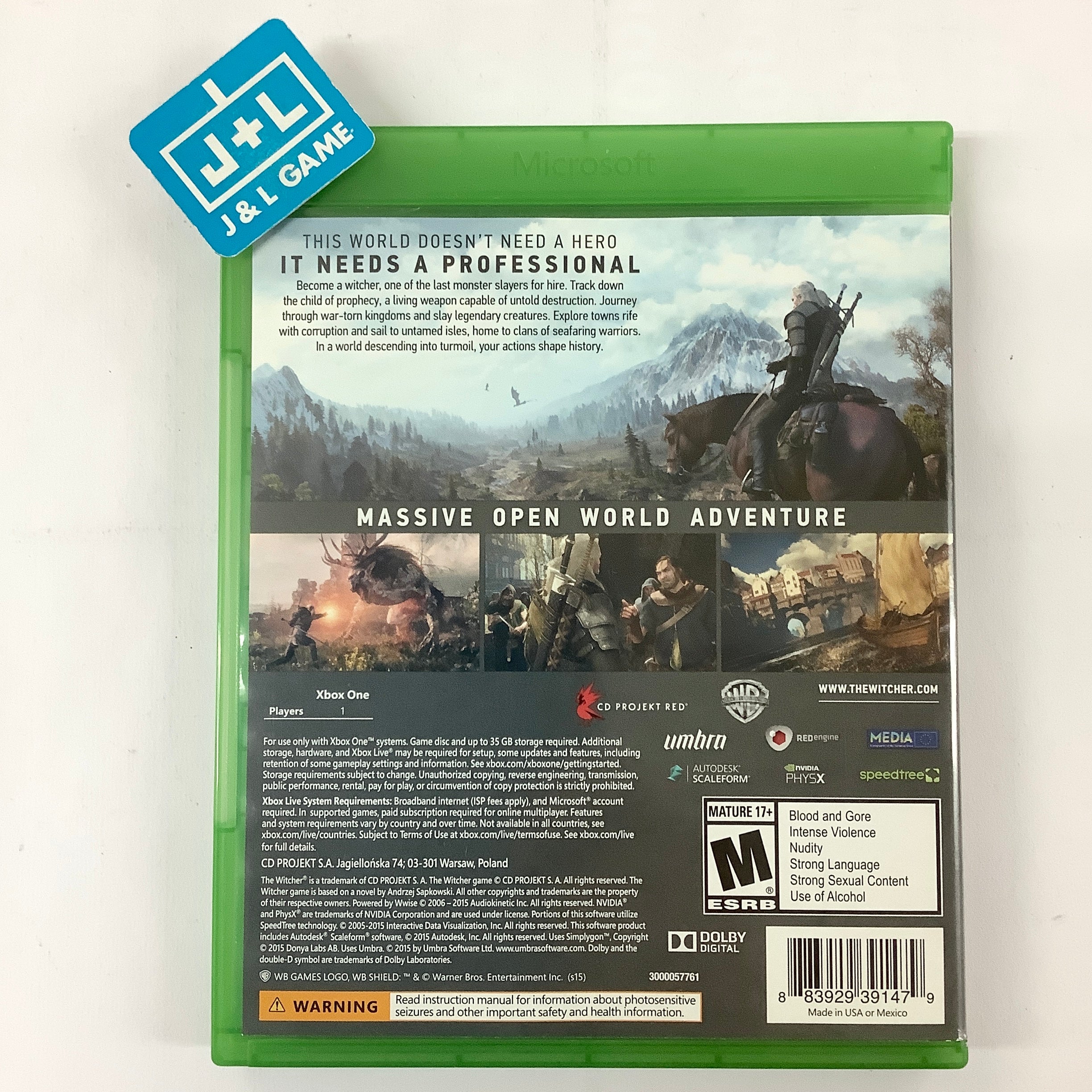 Witcher 3: Wild Hunt - (XB1) Xbox One [Pre-Owned] Video Games WB Games   