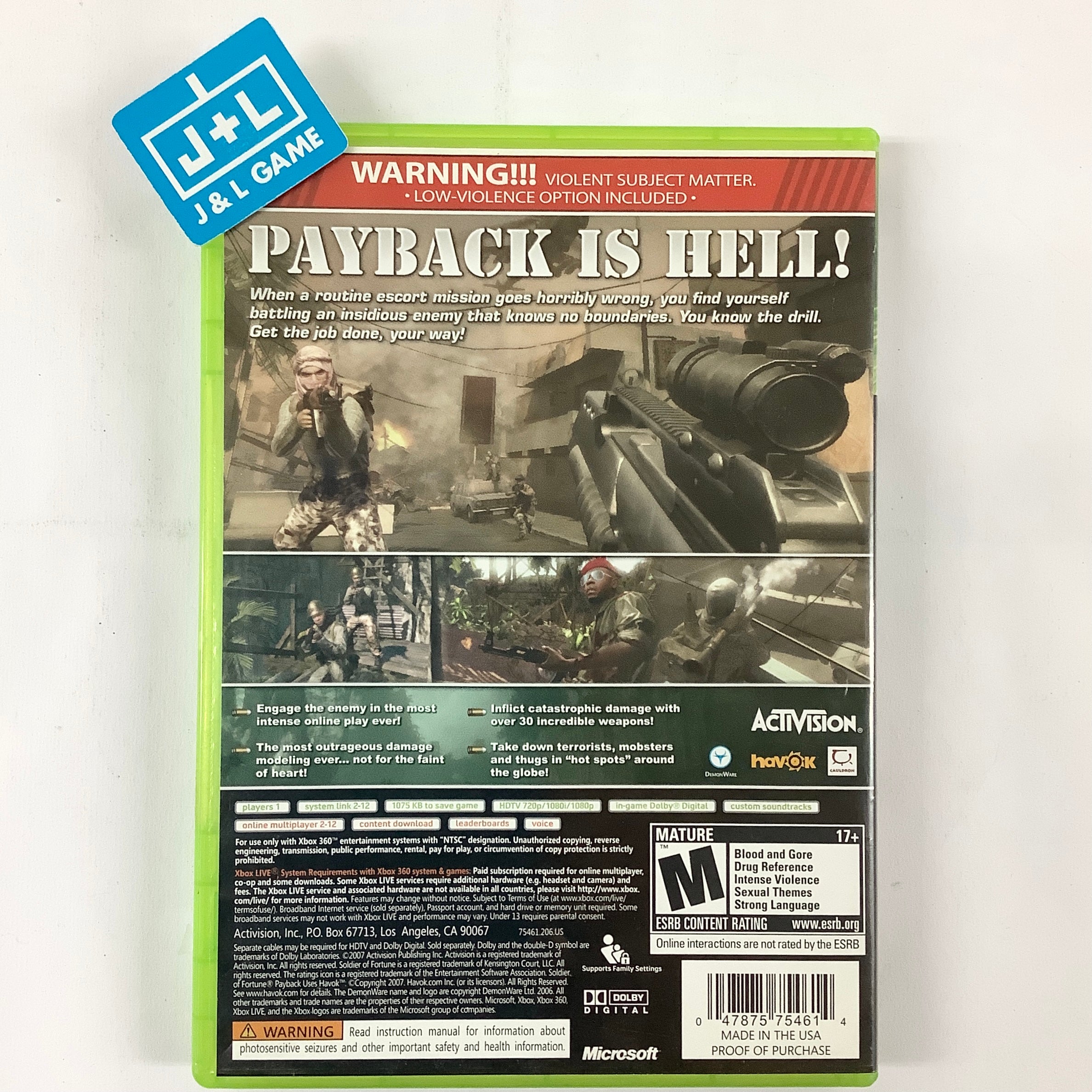 Soldier of Fortune: Payback - Xbox 360 [Pre-Owned] Video Games Activision Value   