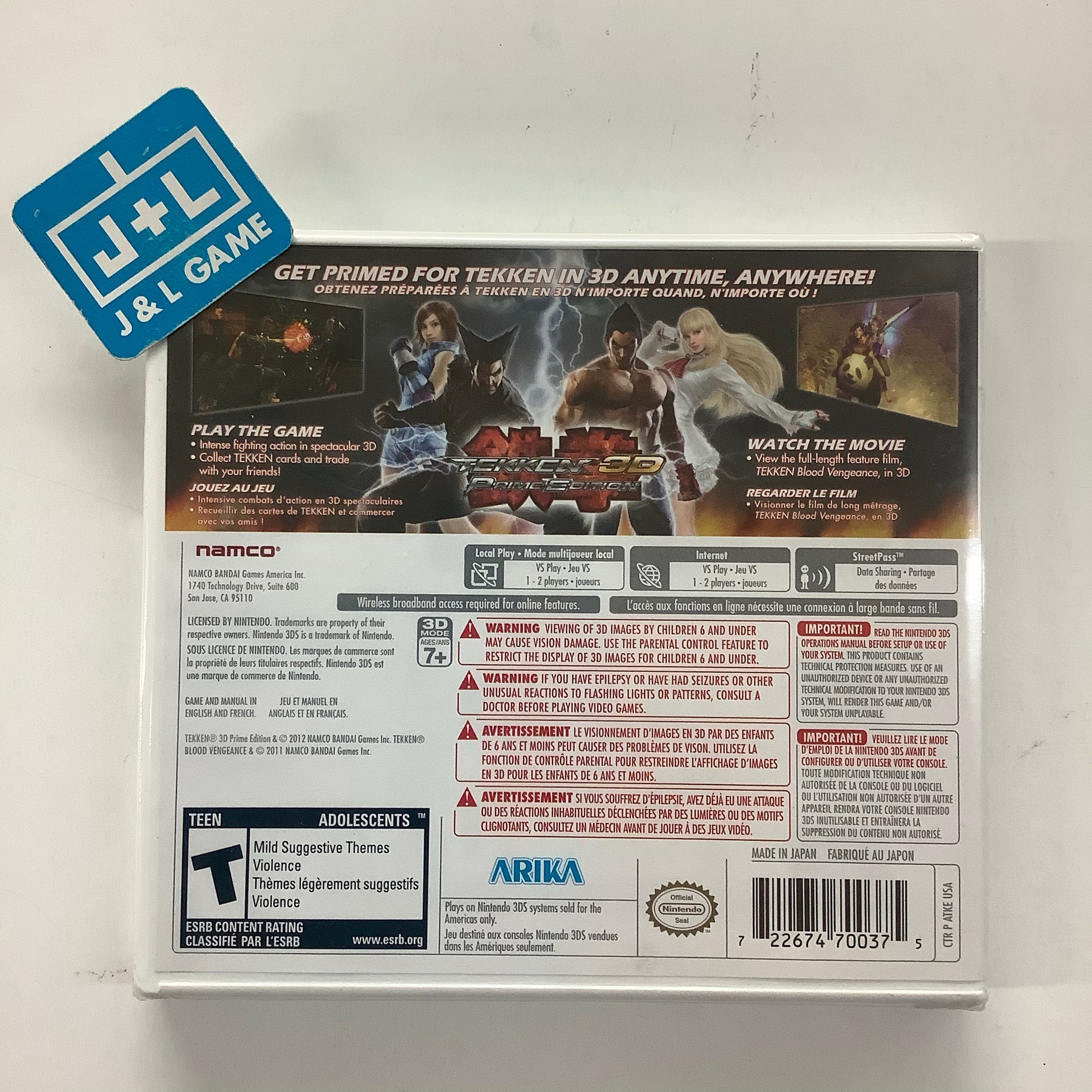 Tekken 3D Prime Edition - Nintendo 3DS Video Games Namco Bandai Games   