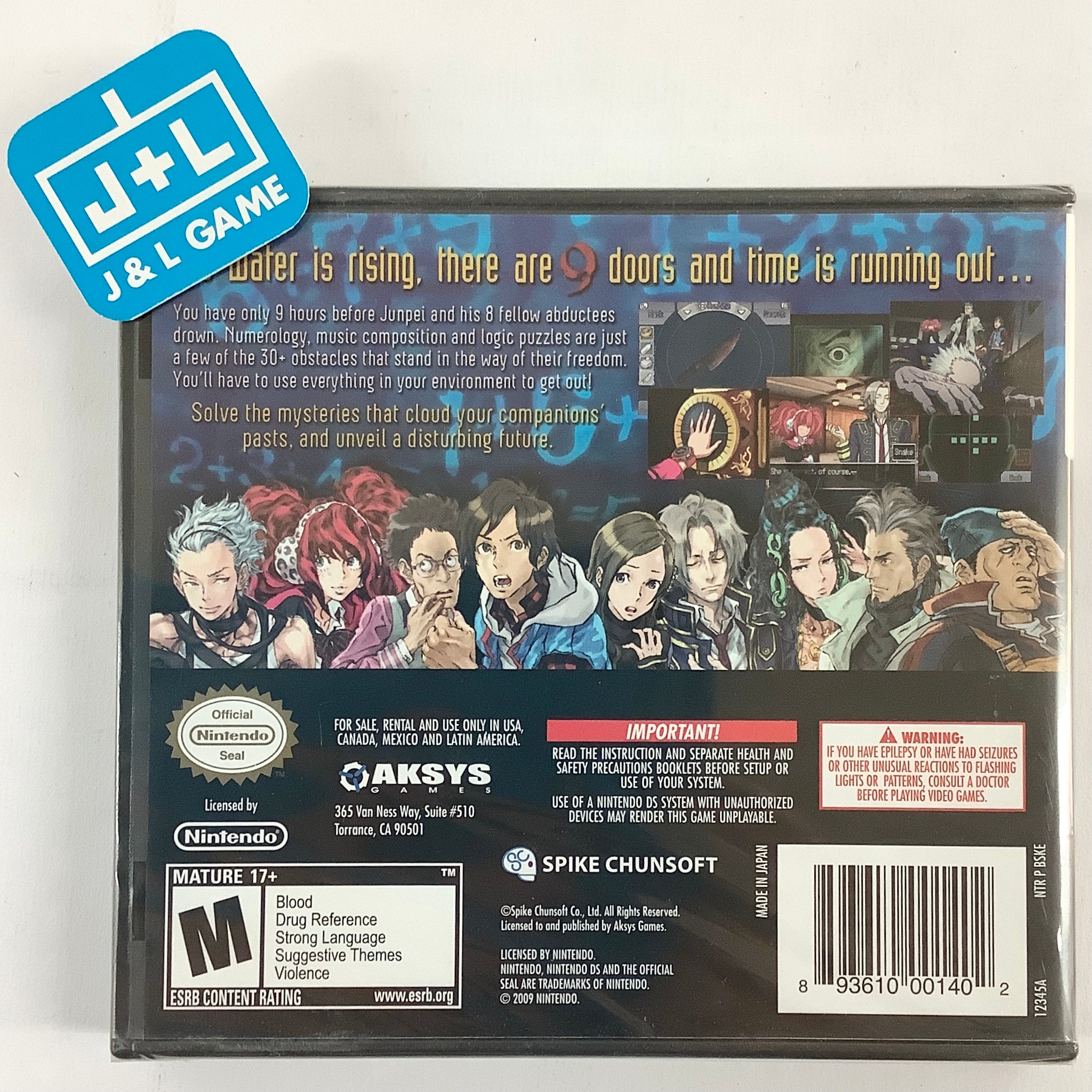 Zero Escape: Nine Hours, Nine Persons, Nine Doors - (NDS) Nintendo DS Video Games Aksys Games   