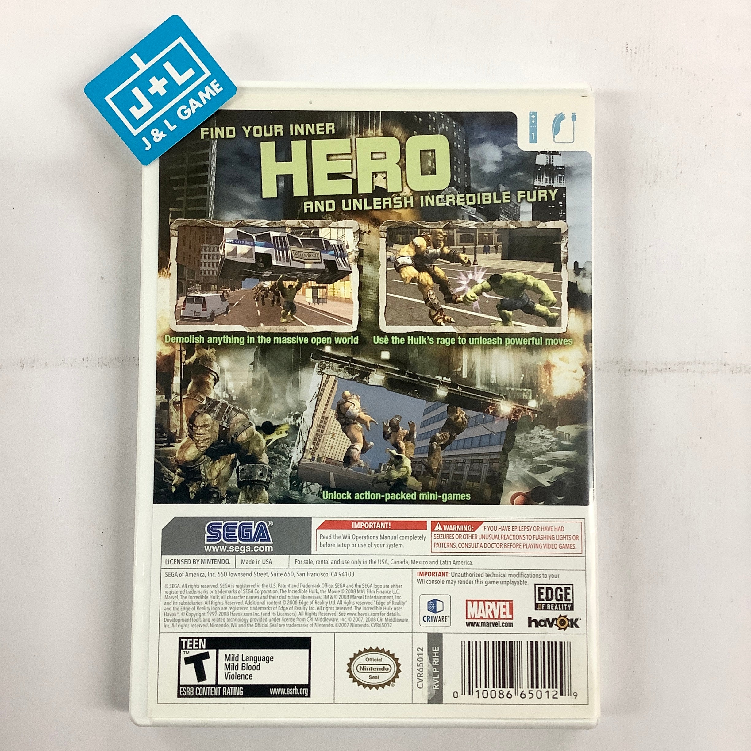 The Incredible Hulk - Nintendo Wii [Pre-Owned] Video Games Sega   