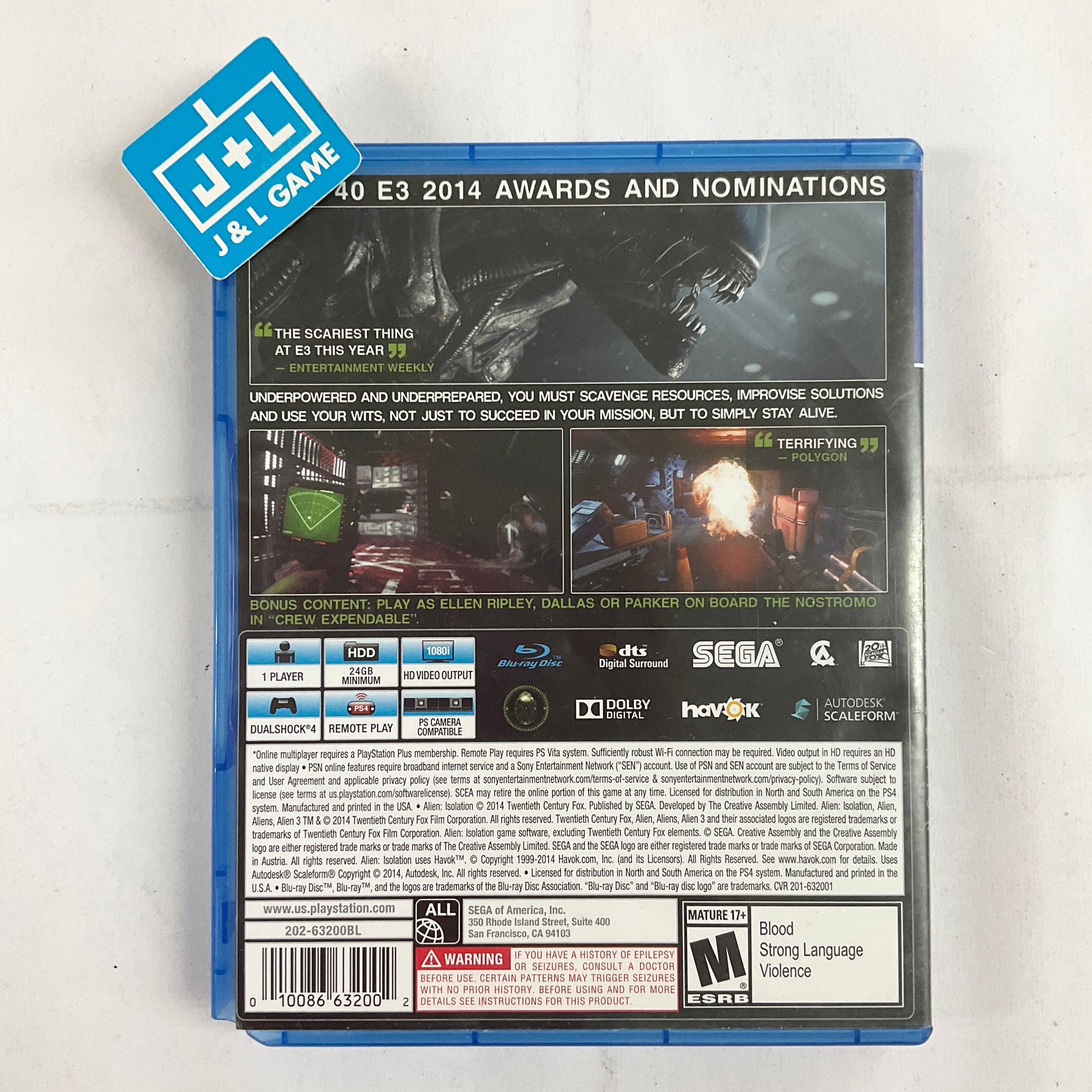 Alien: Isolation (Nostromo Edition) - (PS4) PlayStation 4 [Pre-Owned] Video Games SEGA   