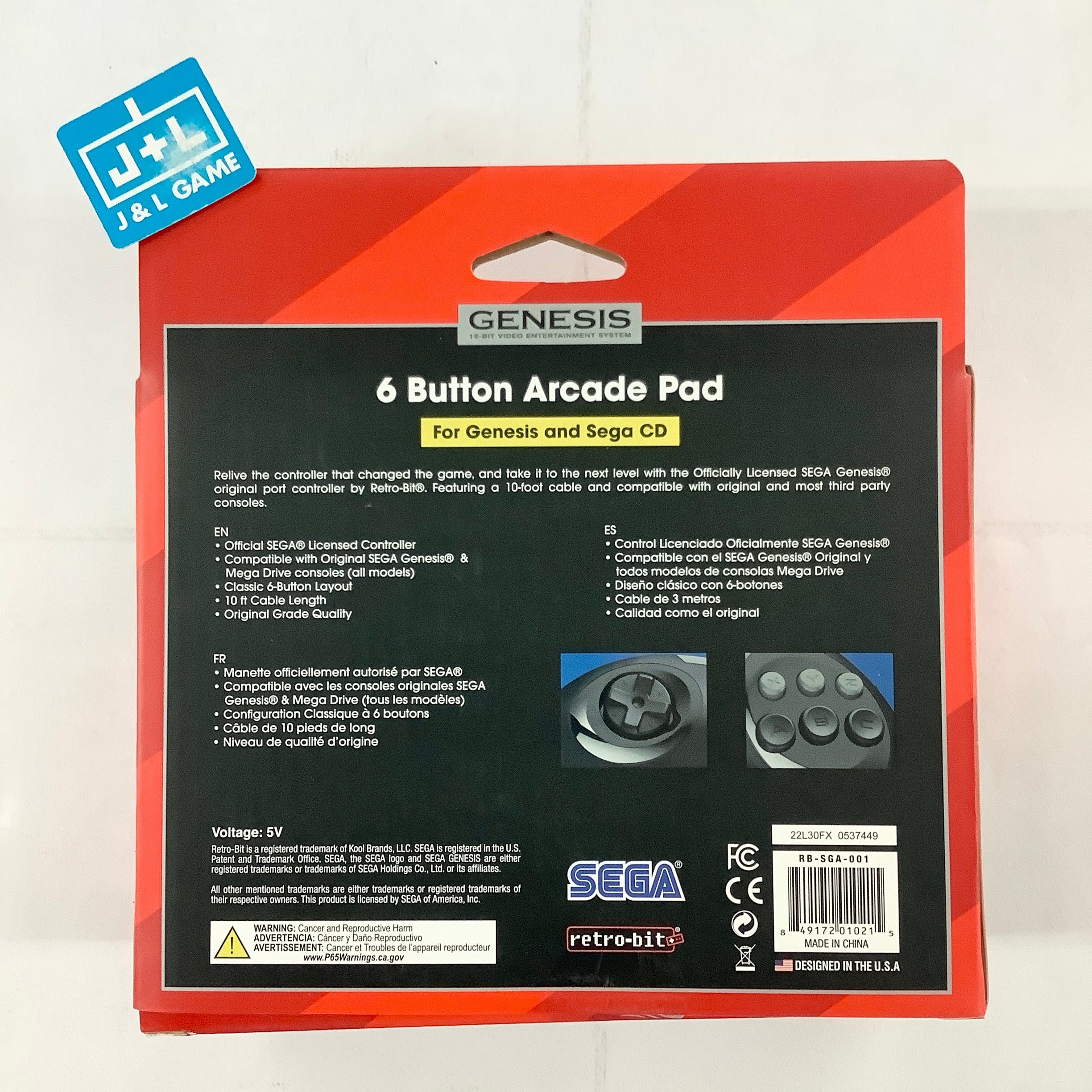 Retro-Bit 6-Button Arcade Pad (Black) - (SG) Sega Genesis Accessories Retro-Bit   