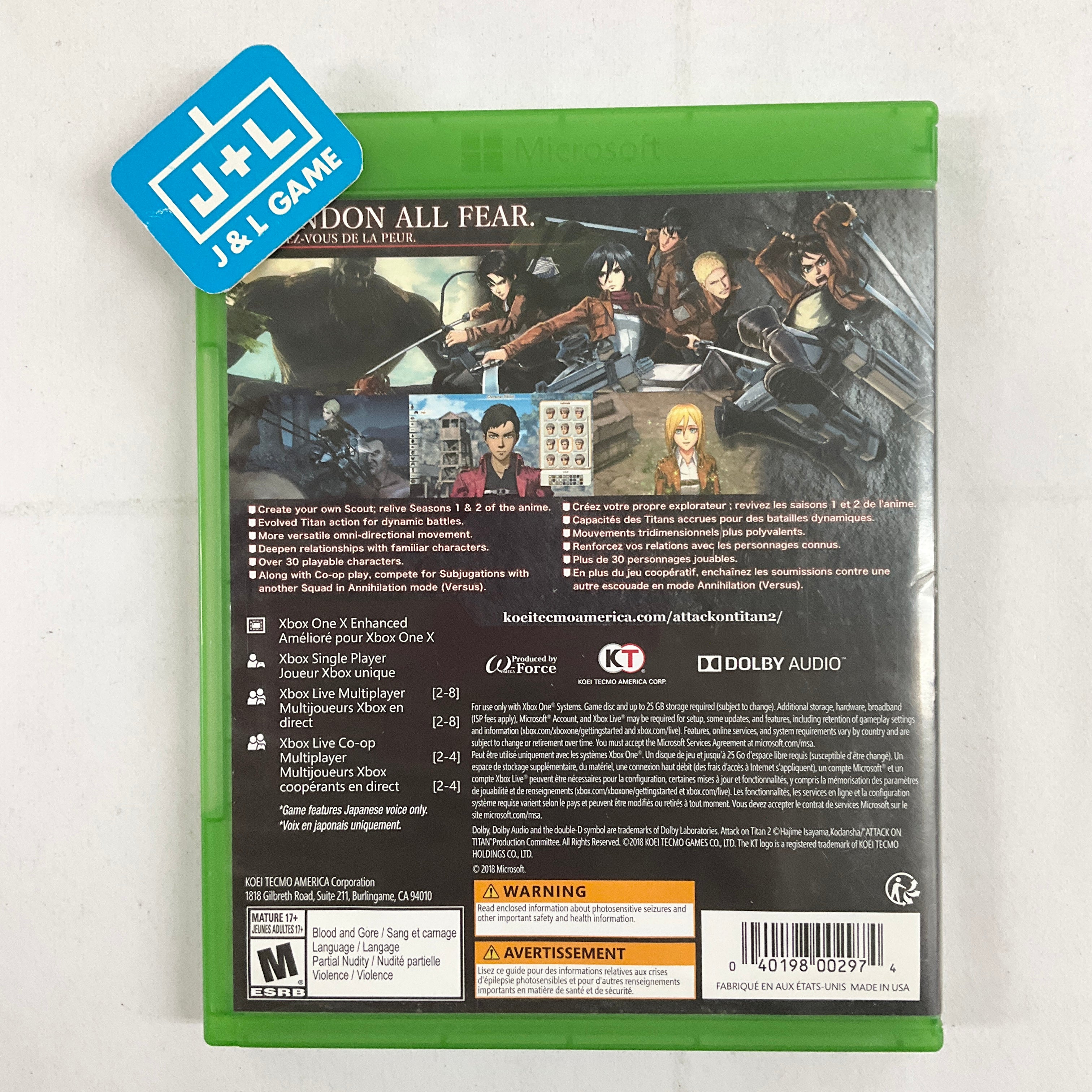 Attack on Titan 2 - (XB1) Xbox One [Pre-Owned] Video Games Koei Tecmo   