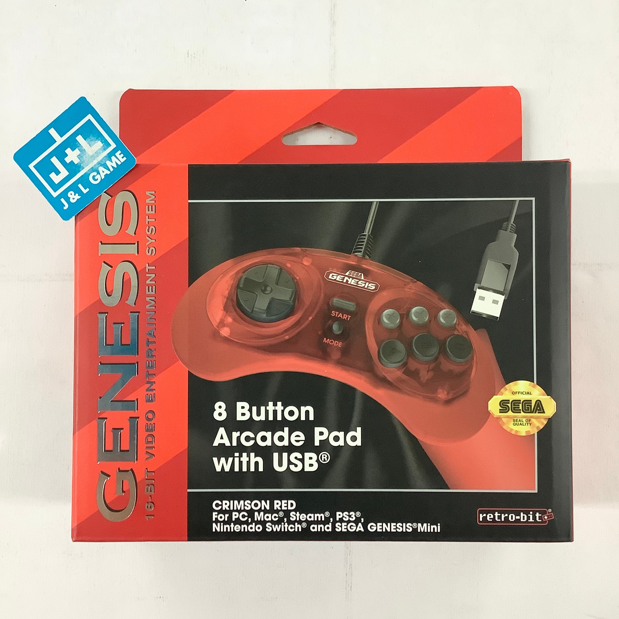 Retro-Bit Sega Genesis 8-Button Arcade Pad (Crimson Red) - USB Port Accessories Retro-Bit   