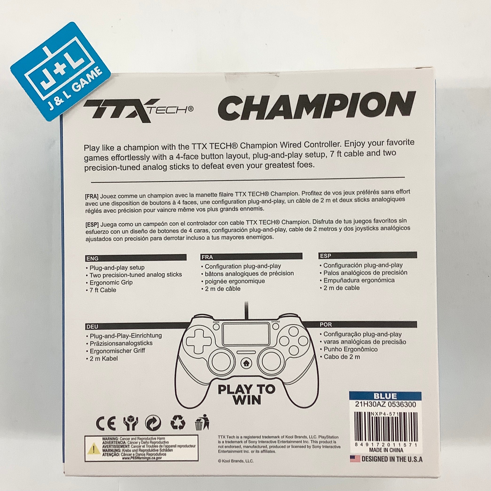 TTX PlayStation 4 Champion Wired Controller (Blue) - (PS4) PlayStation 4 Accessories TTX Tech   