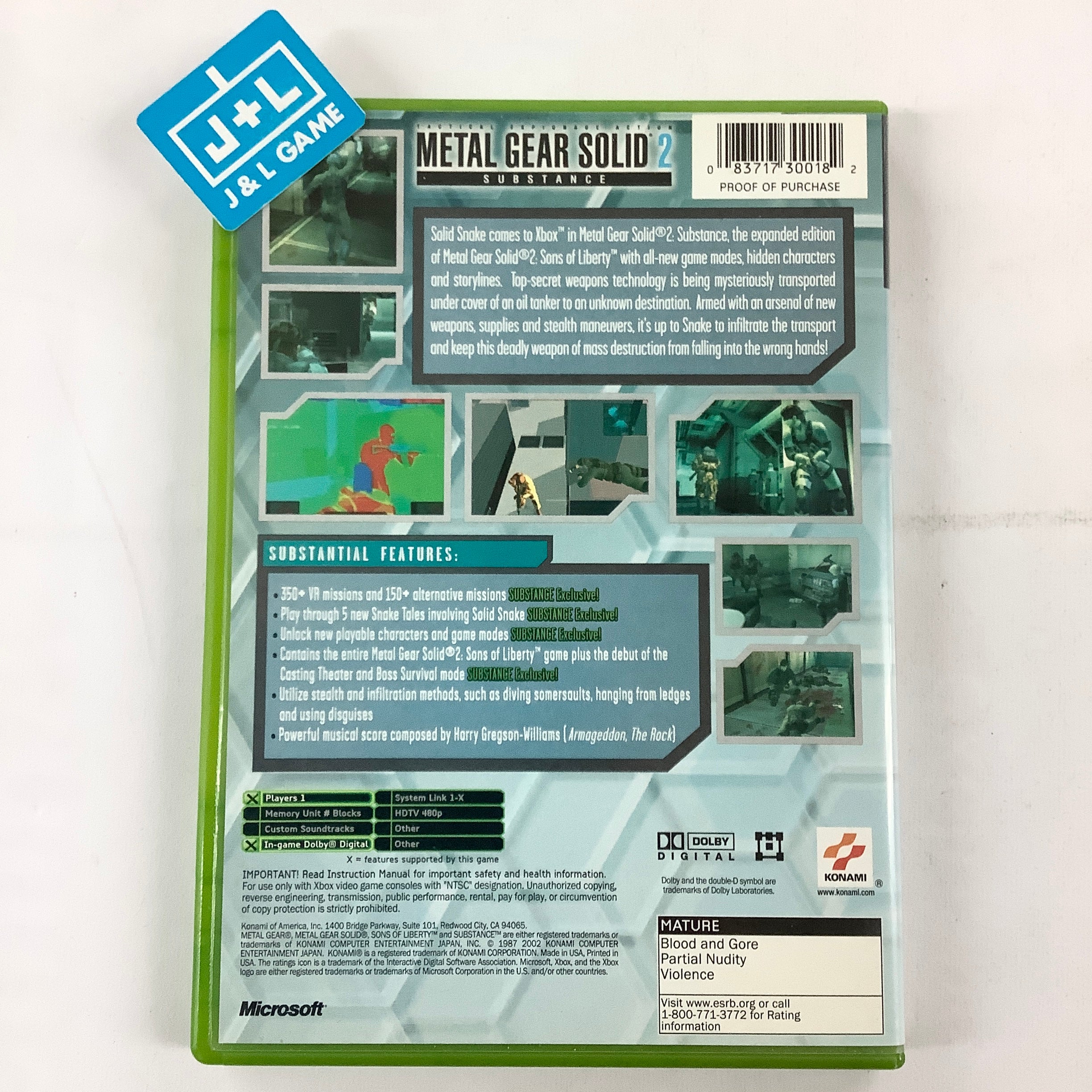 Metal Gear Solid 2: Substance - (XB) Xbox [Pre-Owned] Video Games Konami   