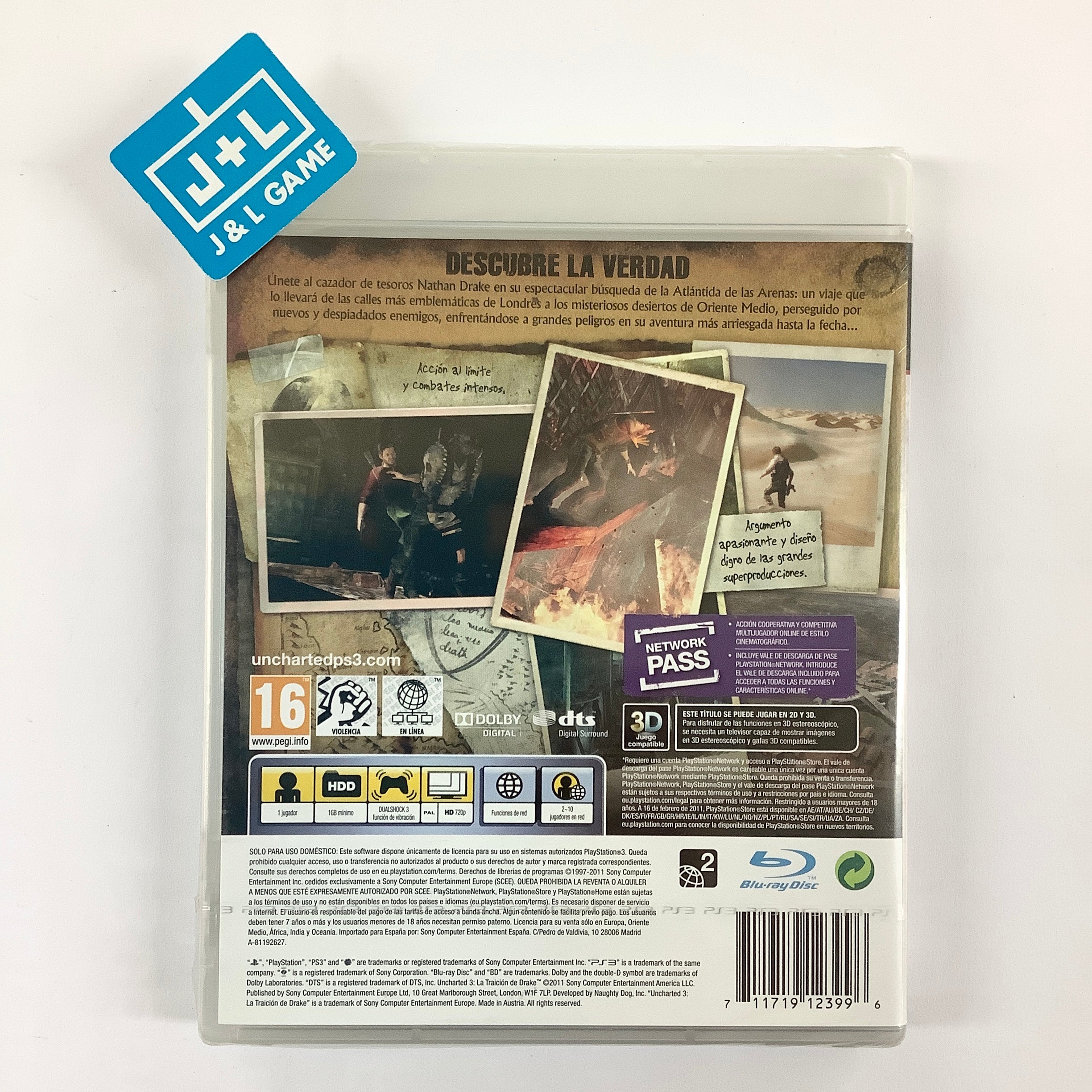 Uncharted 3: Drake's Deception (Spanish Cover) - (PS3) PlayStation 3 (European Import) Video Games Sony   