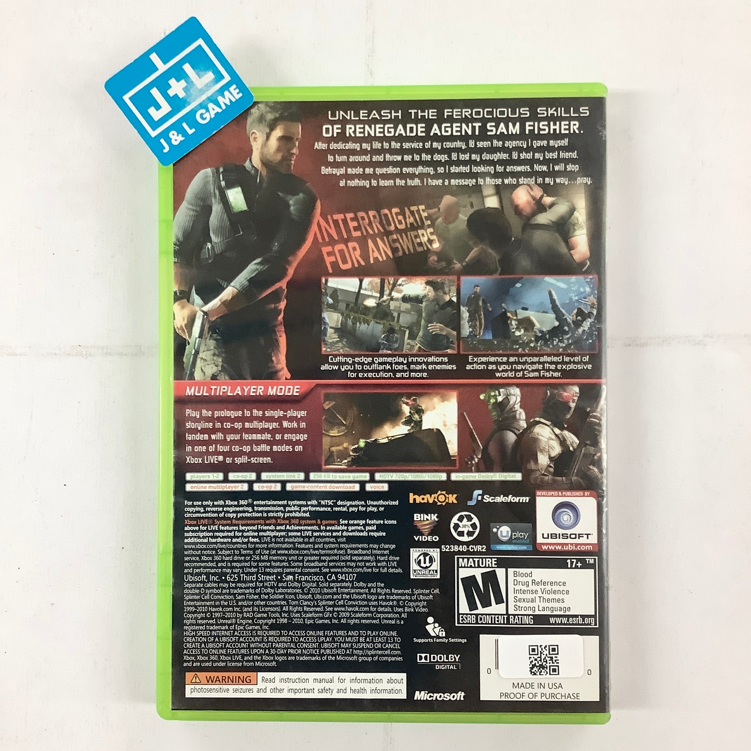 Tom Clancy's Splinter Cell: Conviction - Xbox 360 [Pre-Owned] Video Games Ubisoft   