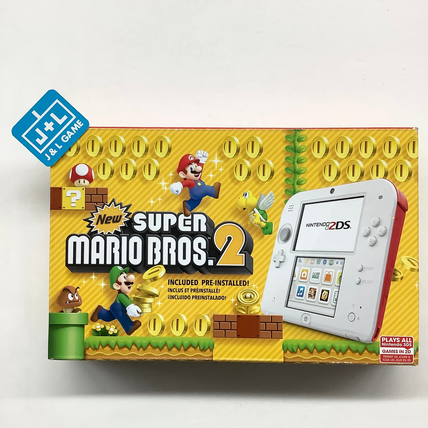 Red) J&L 2 New Nintendo Bros. Console 2DS (Scarlet Super | (Game Game with Mario