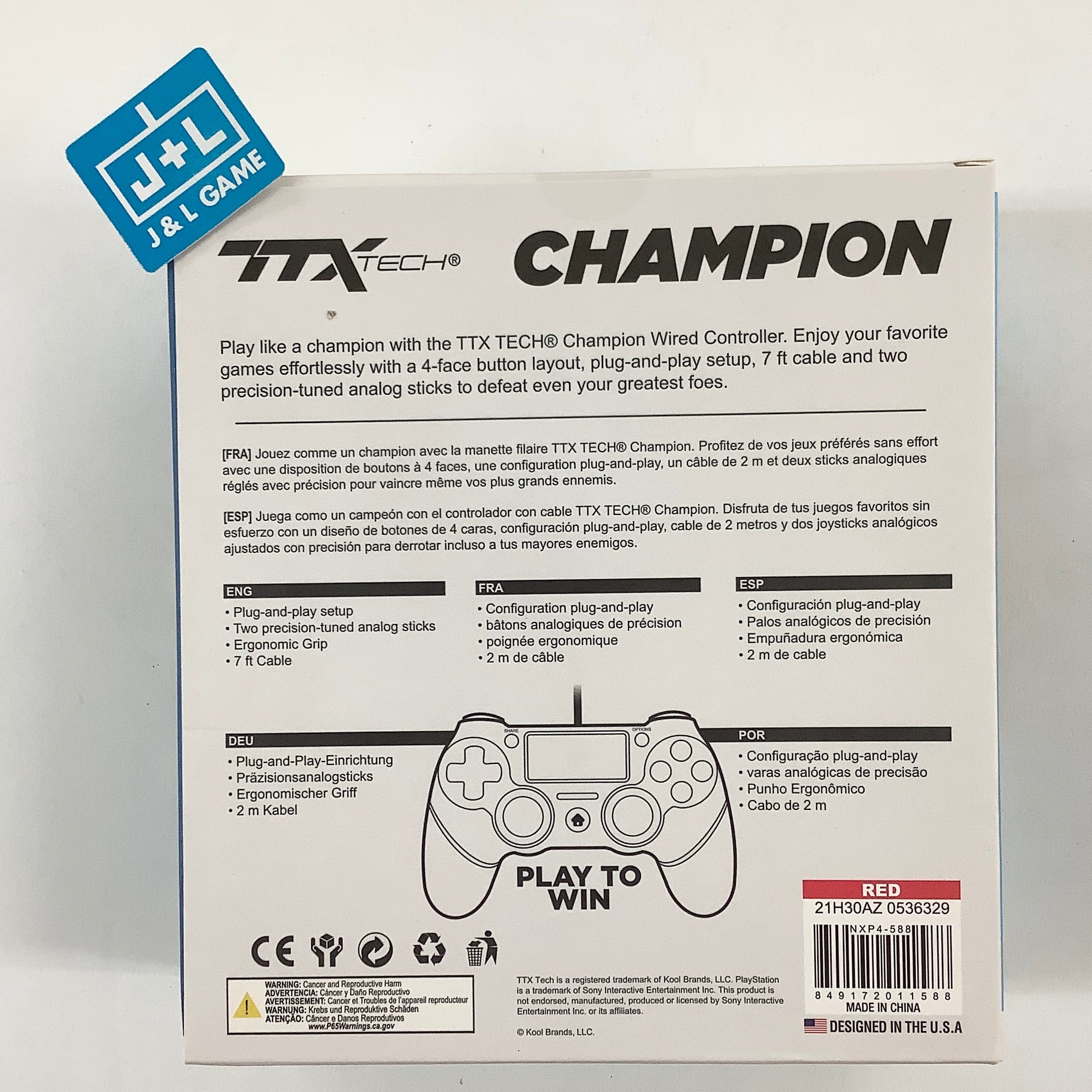 TTX PlayStation 4 Champion Wired Controller (Red) - (PS4) PlayStation 4 Accessories TTX Tech   