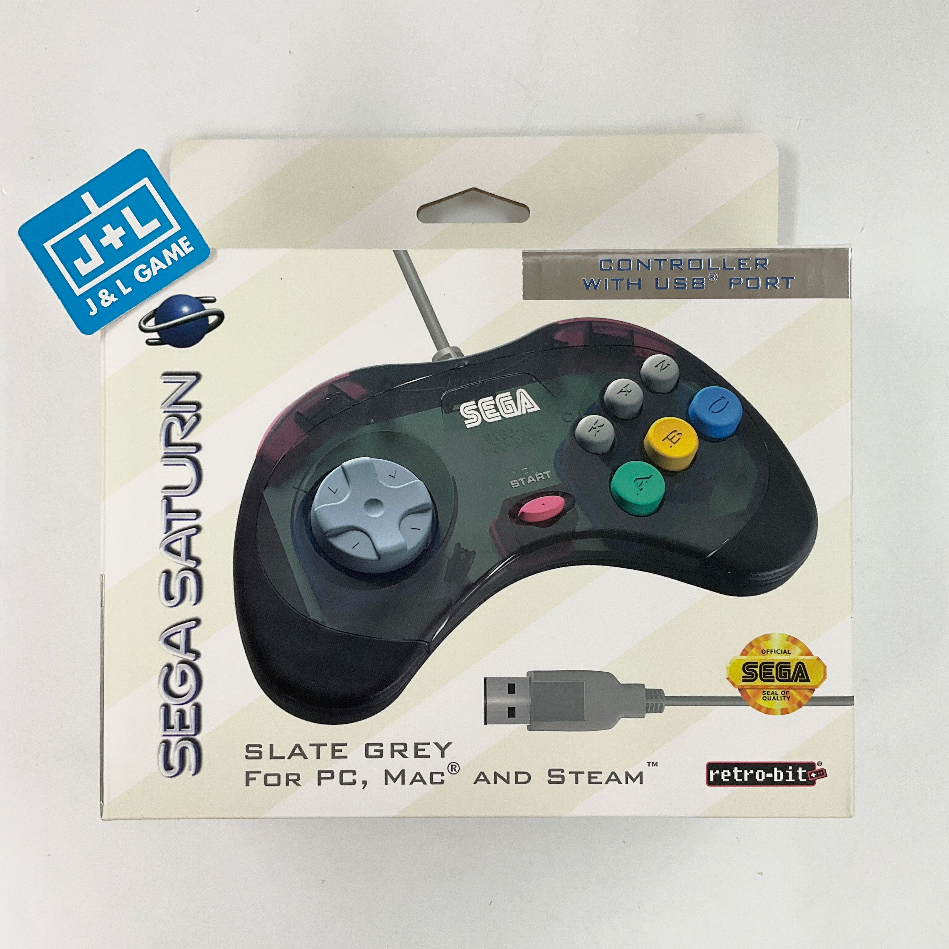 Retro-Bit Official Sega Saturn USB Controller Pad (Model 2) - USB Port (Slate Grey) Accessories Retro-Bit   