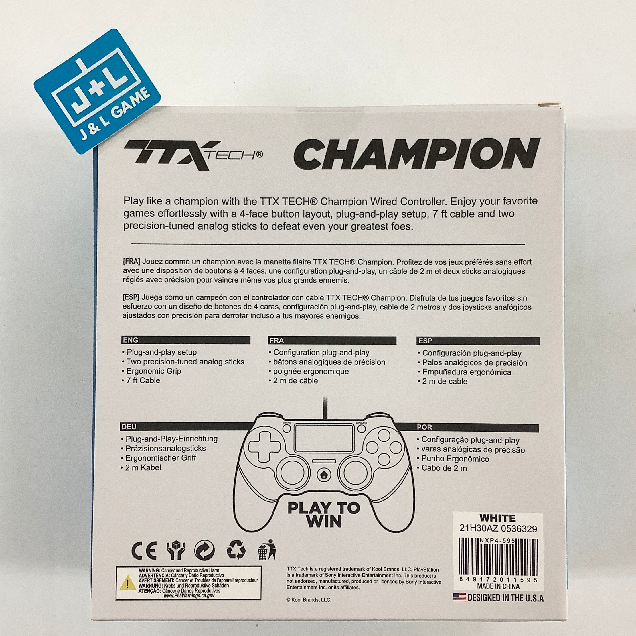 TTX PlayStation 4 Champion Wired Controller (White) - (PS4) PlayStation 4 Accessories TTX Tech   